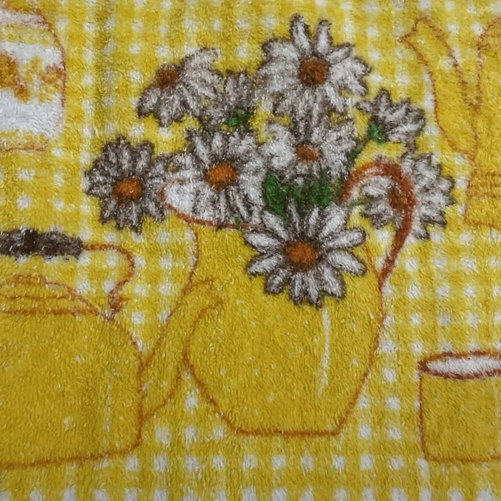 Vintage Yellow Daisy & Teapot Kitchen Bar Golf Dish Towel 16x24 in